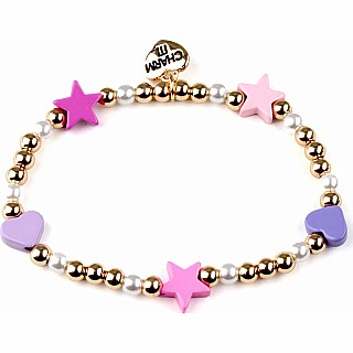 Gold Heart and Star Stretch Bead Bracelet