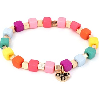 Gold Multi Cube Stretch Bead Bracelet