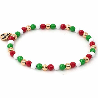 Gold Christmas Stretch Bead Bracelet