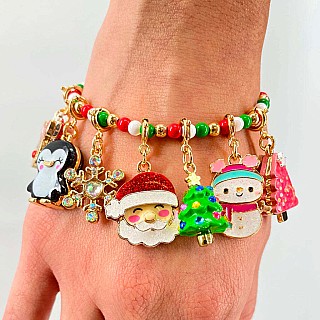 Gold Christmas Stretch Bead Bracelet