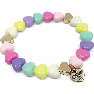 Gold Pastel Heart Stretch Bead Bracelet