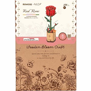 Modern Wooden Puzzle: Red Rose
