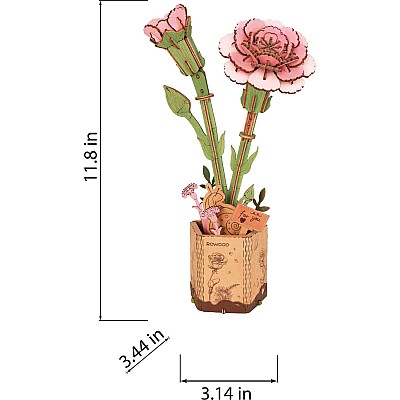 Modern Wooden Puzzle: Pink Carnation