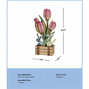 3D Flower Puzzle Pink Tulip Bloom Set
