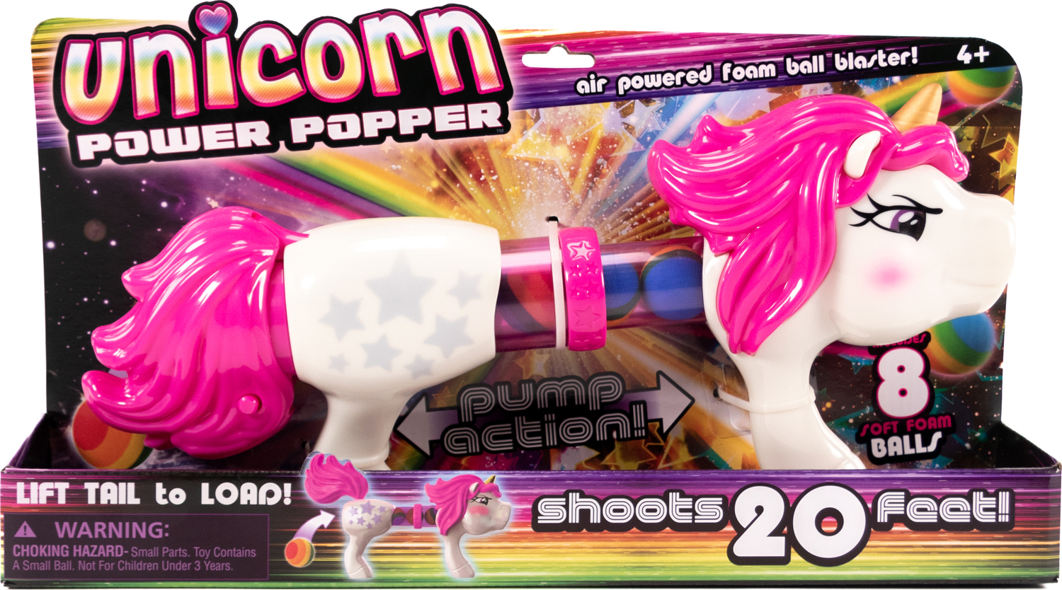 Shoots Up to 8 Rapid Fire Rainbow Blaster Gun Hog Wild Unicorn Power Popper 
