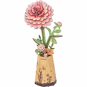 Pink Dahlia DIY Wooden Flower 3D Puzzle