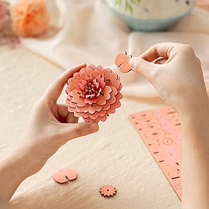 Pink Dahlia DIY Wooden Flower 3D Puzzle