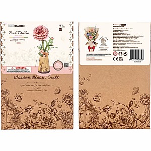 Pink Dahlia DIY Wooden Flower 3D Puzzle