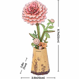 Pink Dahlia DIY Wooden Flower 3D Puzzle