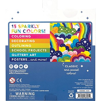 Rainbow Sparkle Glitter Markers - Set of 15
