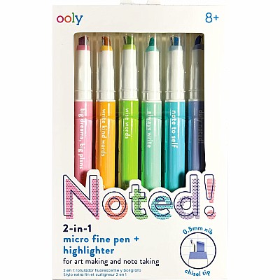 Noted! 2-in-1 Micro Fine Tip Pens & Highlighters - Set of 6