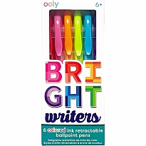 Bright Writers Colored Ink Retractable Ballpoint Pens - Set of 6