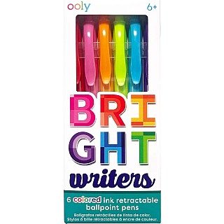 Bright Writers Colored Ink Retractable Ballpoint Pens - Set of 6