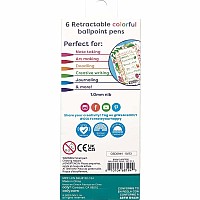 Bright Writers Colored Ink Retractable Ballpoint Pens - Set of 6