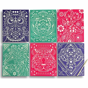 Scratch & Shine Foil Scratch Art Kits- Geo Animals (7 PC Set)