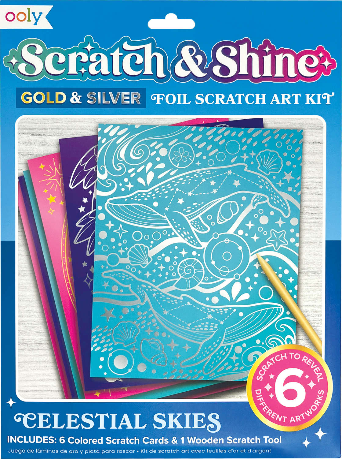 Ooly Scratch & Shine: Silver & Gold Foil Scratch Art for Kids, 6 Foil Art  Scratch Paper & Scratch Tool, Scratch Art Paper Kit for Kids, Kids Crafts