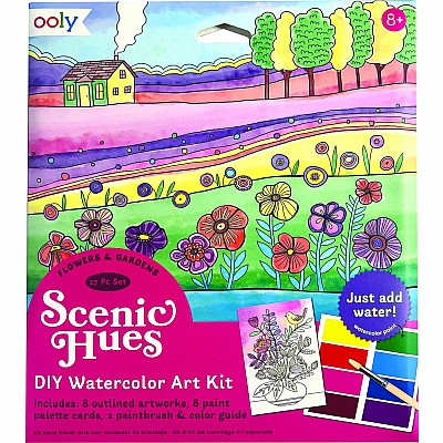 Scenic Hues D.I.Y. Watercolor Art Kit - Flowers & Gardens (17 PC Set)