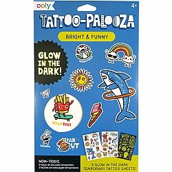 Tattoo-Palooza Glow in the Dark Temporary Tattoos - Bright & Funny - 3 Sheets