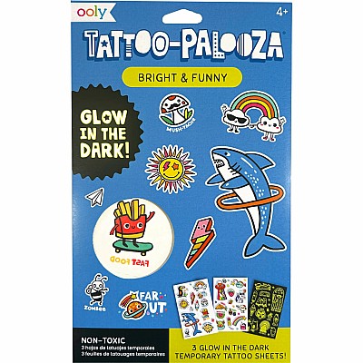 Tattoo-Palooza Glow in the Dark Temporary Tattoos - Bright & Funny - 3 Sheets