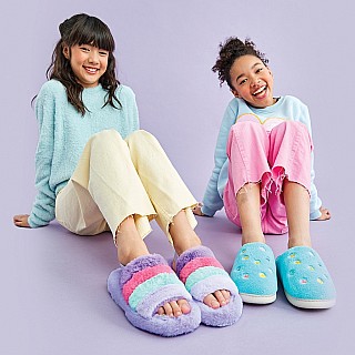 Purple Pink and Blue Furry Slippers (Large)