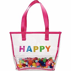 Happy Clear Tote Bag with Pom-Poms