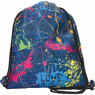 Paint Splatter Denim Drawstring Bag