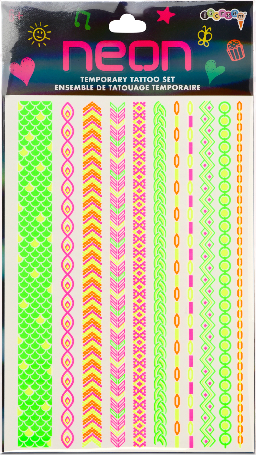 Neon Friendship Bracelet Tattoo Set