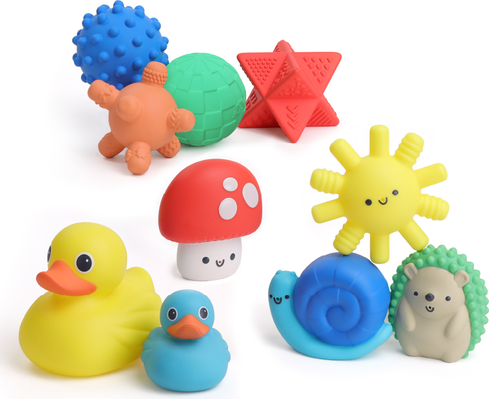 Itzy Splash Gift Set™ - 10 Piece Sensory Shapes, Squirters and Duckies (Friends)