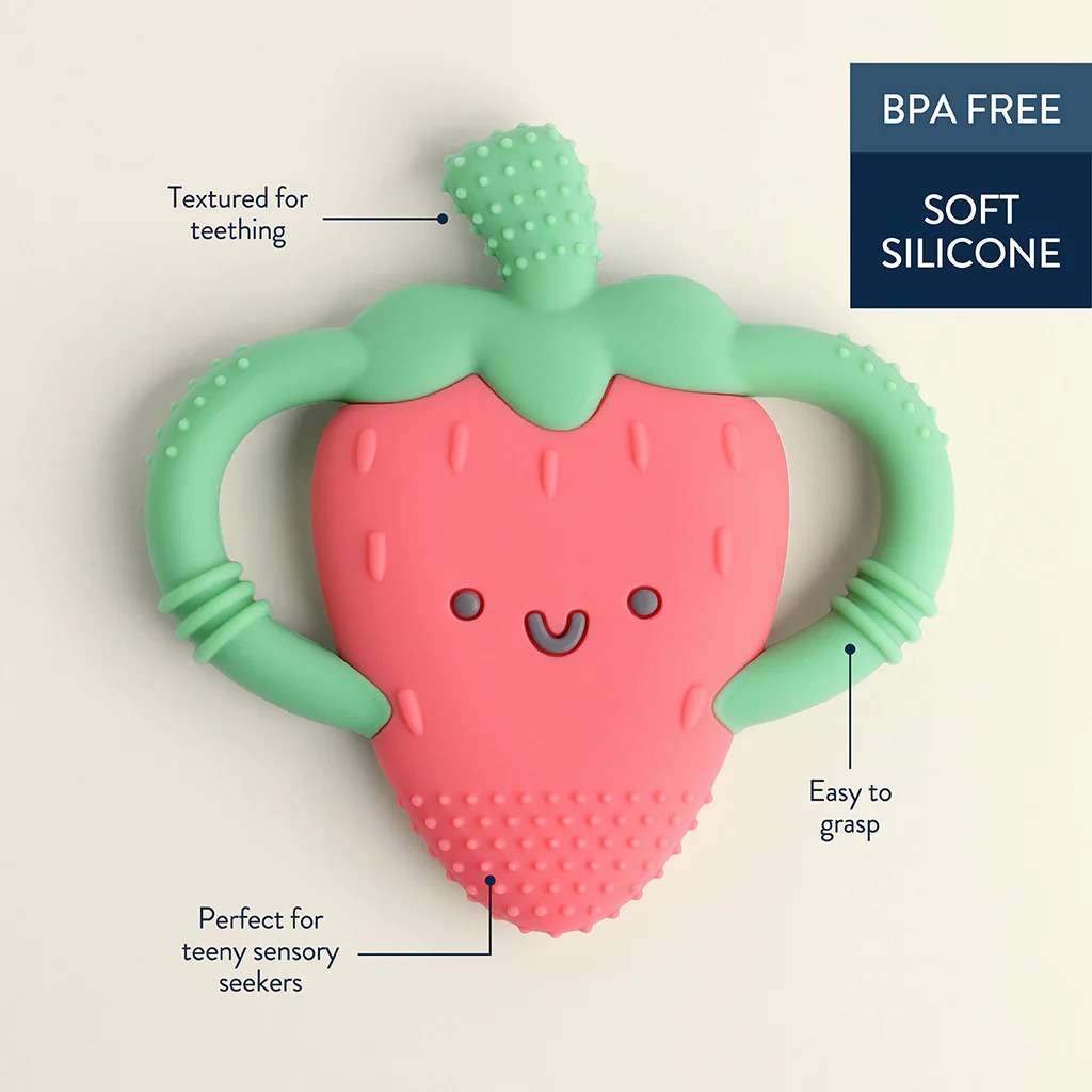 Chew Crew Silicone Handle Teether - Strawberr7