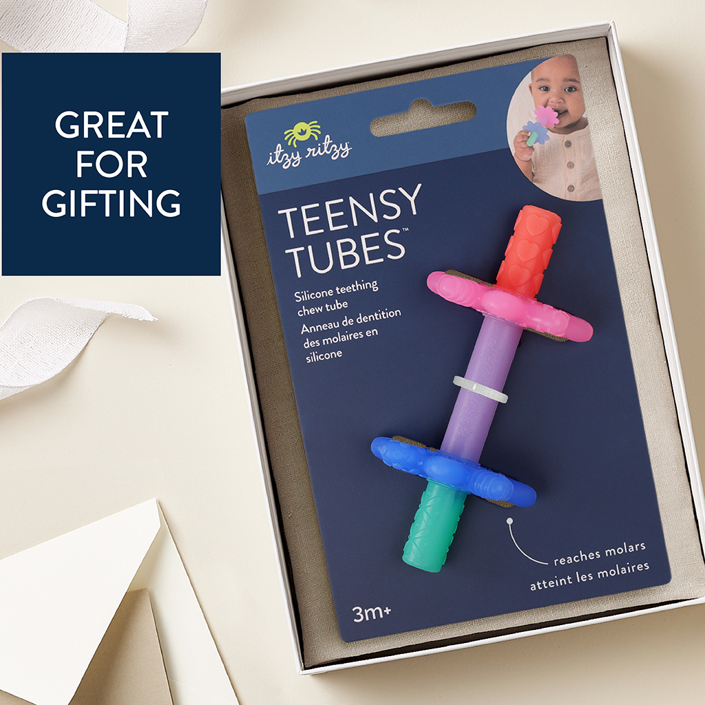 Teensy Tubes™ - Silicone Teething Chew Tube (Pink Rainbow)