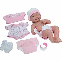 JC Toys 14" All-Vinyl La Newborn, Smiling face and Realistic Girl Baby Doll, Pink Deluxe Clothing Layette Set