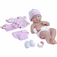 JC Toys 14" All-Vinyl La Newborn, Soft tender face and Realistic Girl Baby Doll, Pink Deluxe Clothing Layette Set