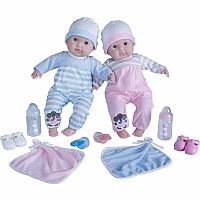 JC Toys 15" Soft Body Berenguer Boutique Baby Doll Boy and Girl TWINS- 10 Piece Gift Set, Open/Close Eyes