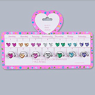 Stick Ons 7 Day Heart Earring/Ring Sets