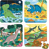 4 Progressive Difficulty Puzzles - Dinosaurs (6-9-12-16 Pcs)