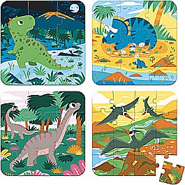 4 Progressive Difficulty Puzzles - Dinosaurs (6-9-12-16 Pcs)