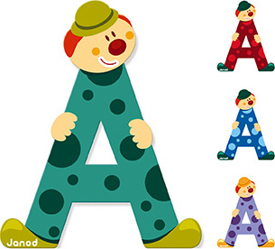 Lettre Clown En Bois Janod - Déco Enfants Colorée - Apprentissage Alphabet, Cadeau Ludique