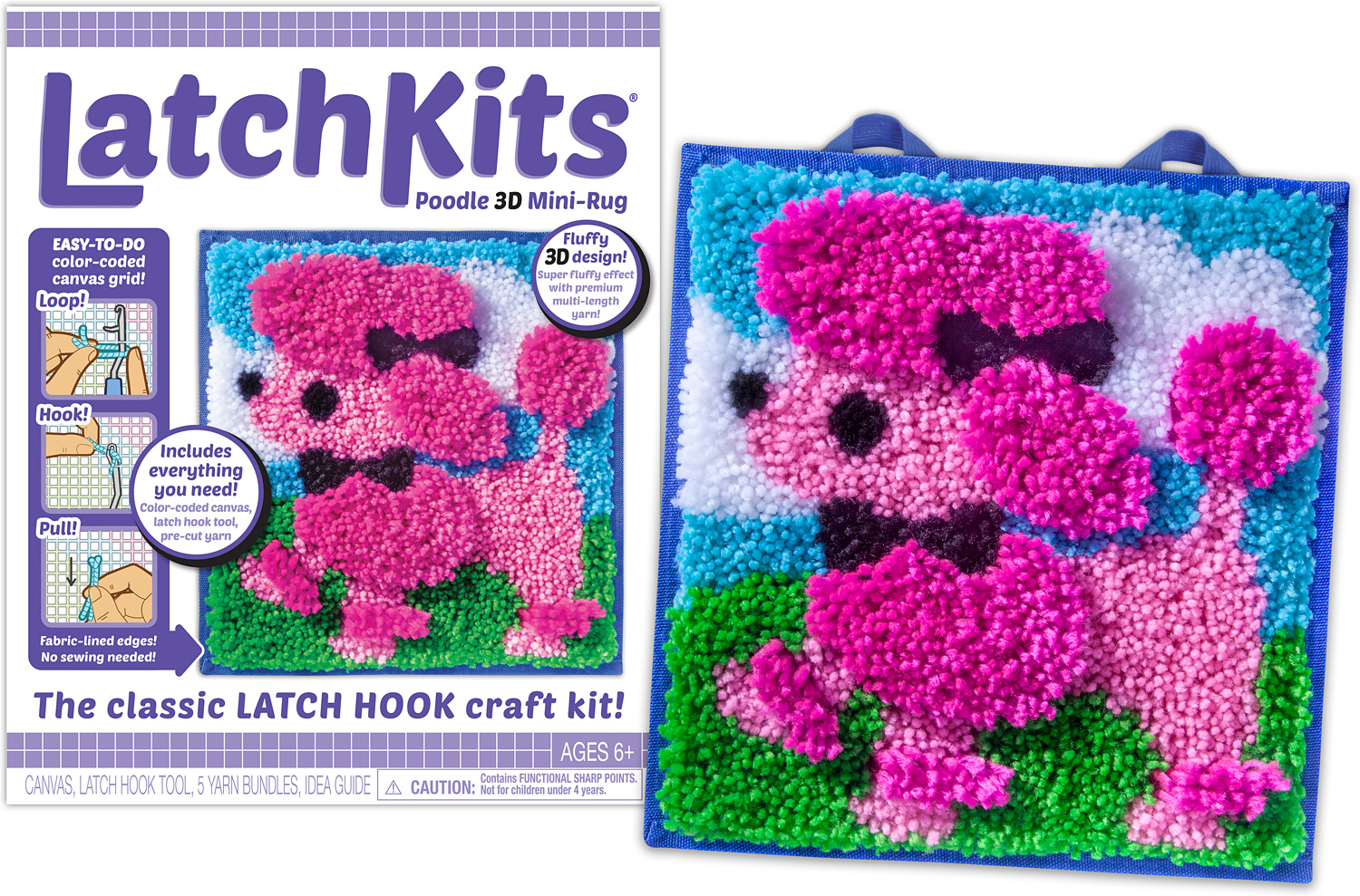 Latch Hook Kits for Kids 12x12in Kids Beginner Needle Crochet Yarn  Kits,Easy to Complete Latch Kits Animals for Kids Ages 8-12 (Cat)