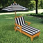 Outdoor Chaise w/ Umbrella & navy stripe fabric
