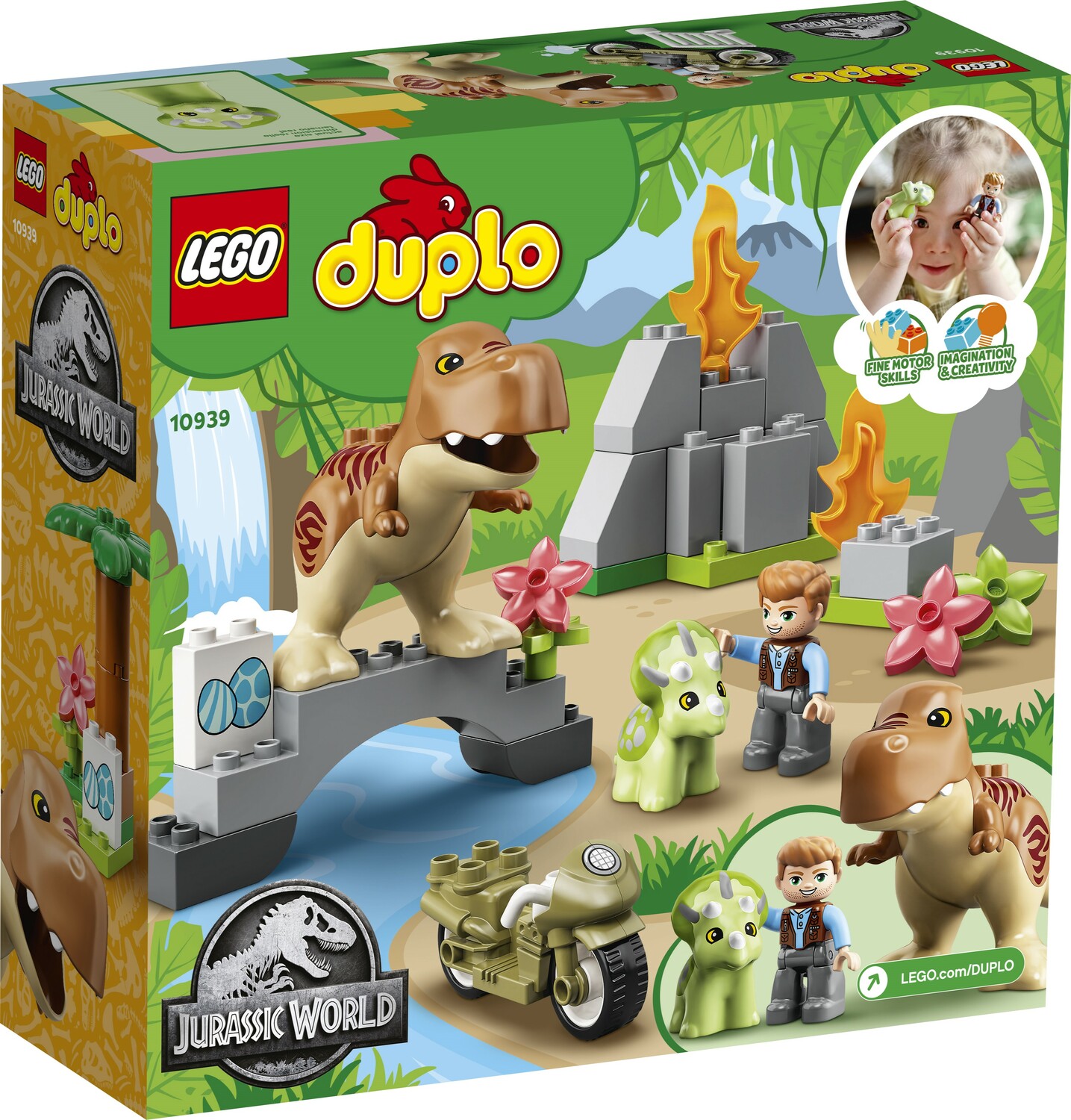 Genoplive Slumber twinkle LEGO Duplo Jurassic World T rex and Triceratops Dinosaur Breakout -  Building Blocks