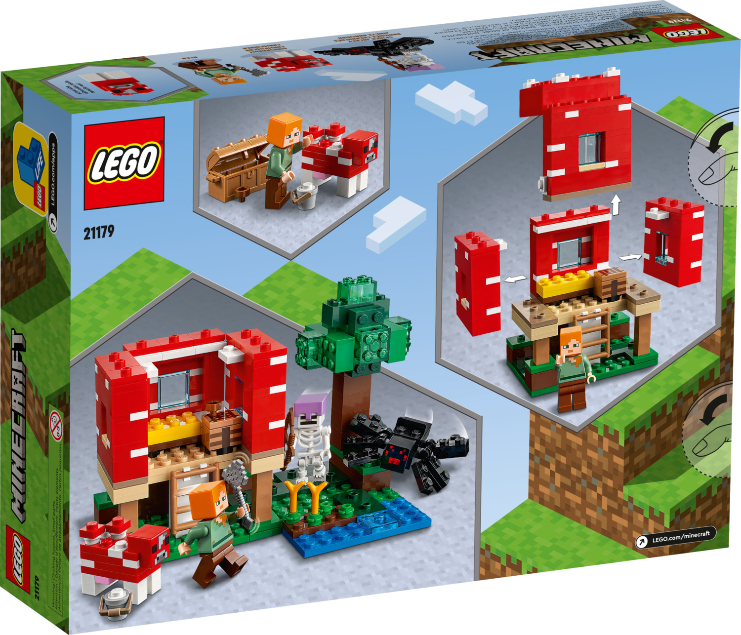 Gift Idea with Alex LEGO 21179 Minecraft The Mushroom House Set Building Toy for Kids Age 8 Mooshroom & Spider Jockey Figures