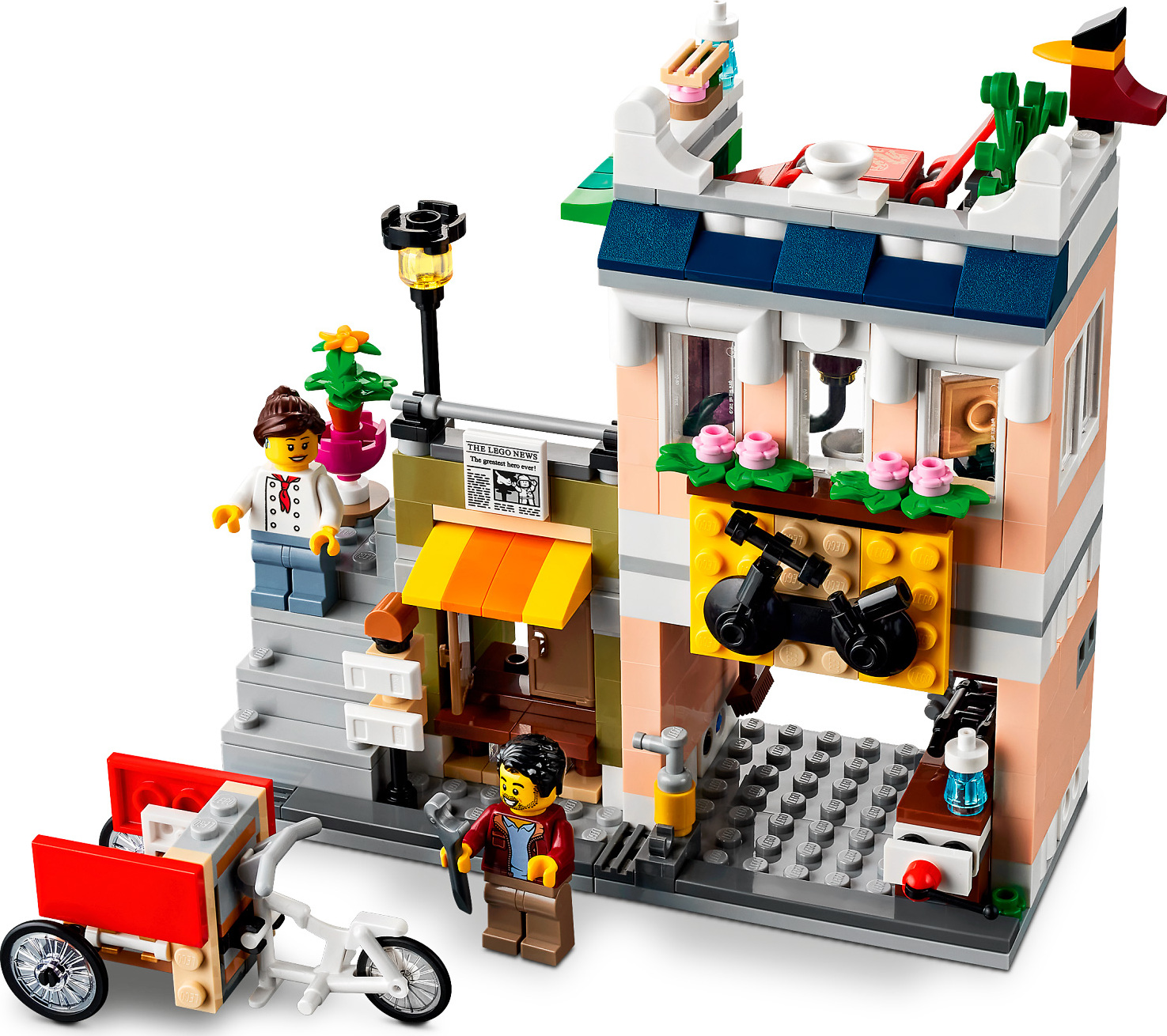 LEGO Creator 3 in 1 Downtown Noodle Shop House, Transforms from Noodle Shop  to Bike Shop to Arcade, Modular Building Set, Toy Gift for Kids 8 Years
