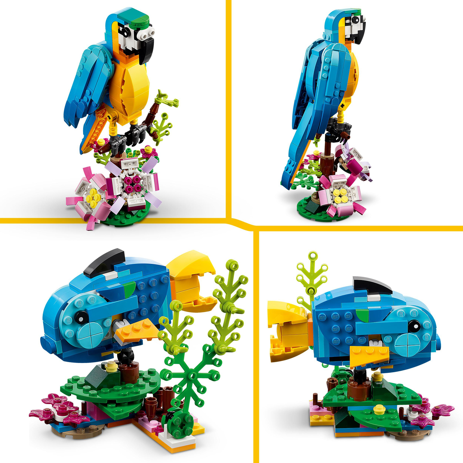 LEGO Creator 3 in 1 Exotic Parrot Building Toy Set, Creative Building Toy  Easter Basket Stuffer, Transforms from Colorful Parrot to Swimming Fish to