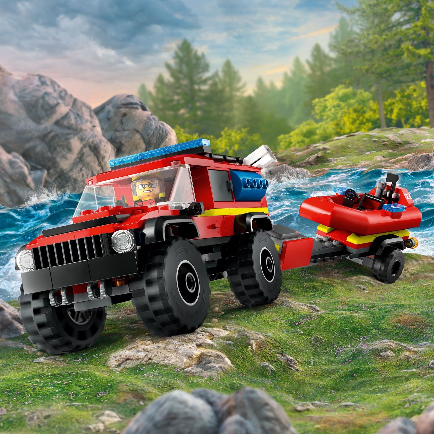 LEGO City Fire: 4x4 Fire Truck with Rescue Boat