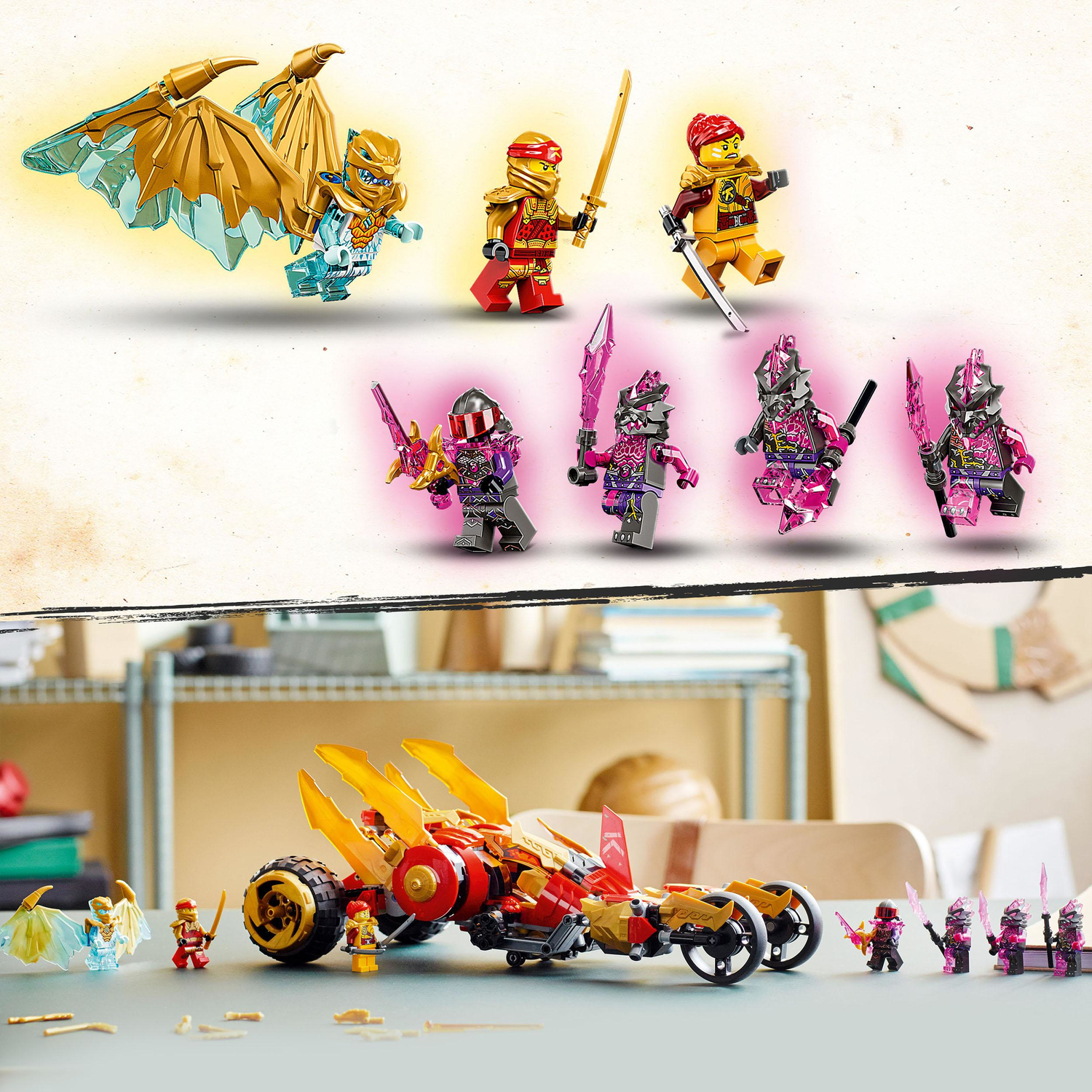 LEGO NINJAGO Kai's Golden Dragon Raider Multi-Terrain Car Toy 71773 with  Kai and Zane Minifigures, Building Set for Kids Ages 8 Plus