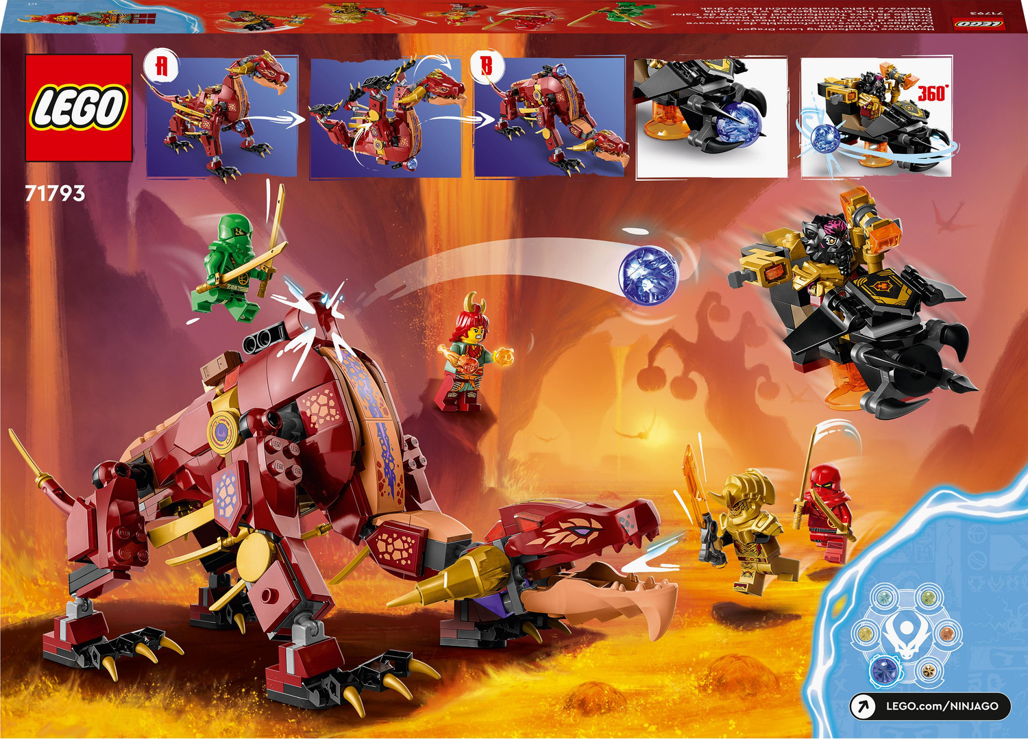 LEGO 71793 NINJAGO Heatwave Transforming Lava Dragon Toy, Dragons Rising  Series Set with Mythical Creature Figure, plus Kai & Lloyd Minifigures