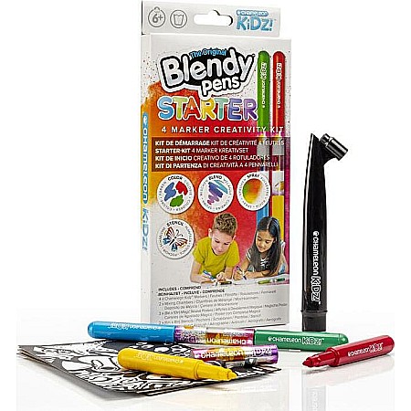 The Original Blendy Pens 'Starter' 4 Marker Creativity Kit (Stencils Included)