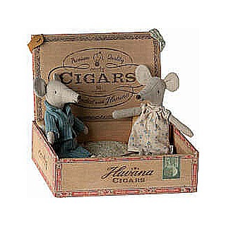 Mum and Dad Mice in Cigar Box