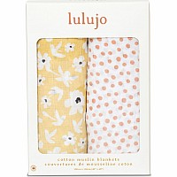 Lulujo Yellow Wildflowers  Dots Cotton Muslin Swaddles - 40x40"