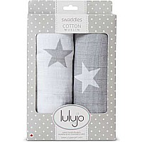 Lulujo Grey Stars Cotton Swaddles - 40x40"